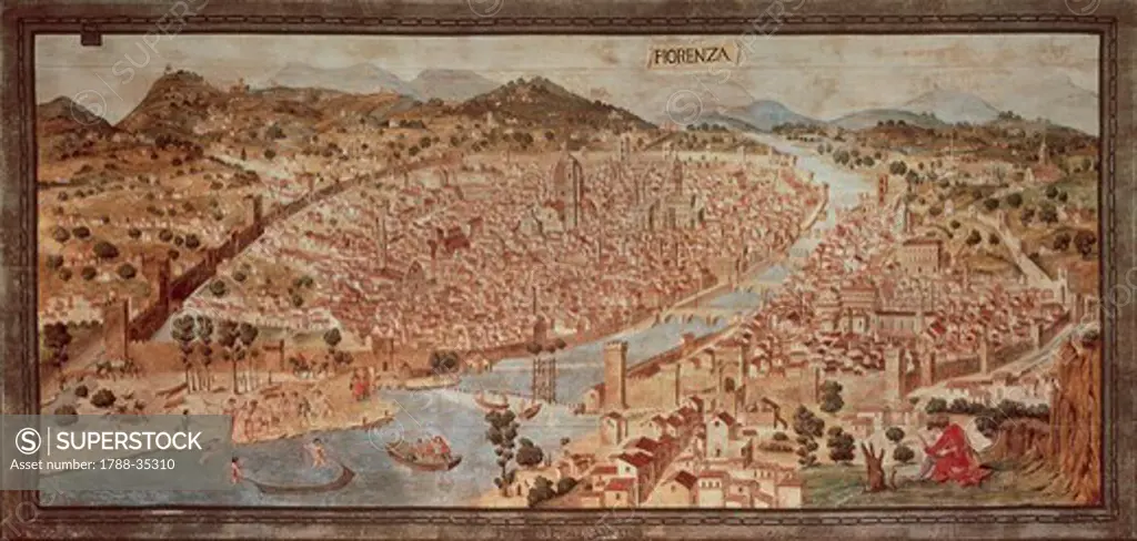 Cartography, Italy, 15th century. Map of Florence known as The Della Catena Map of Florence. Attributed to Francesco di Lorenzo Rosselli, 1470.