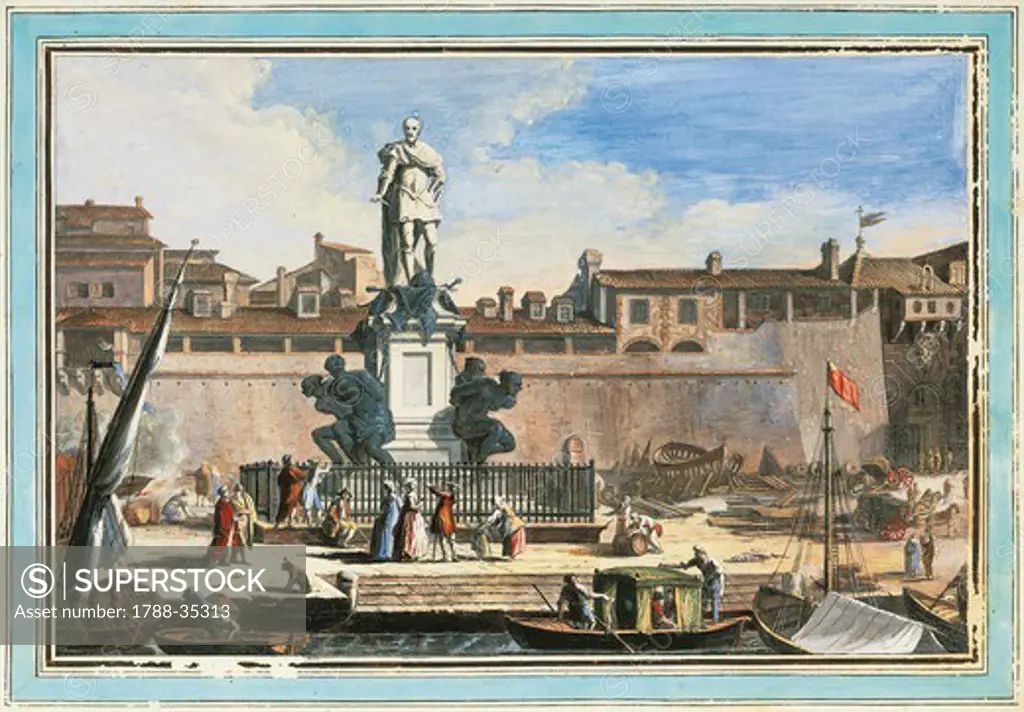 Giuseppe Maria Terreni (1739-1811). View of Livorno: Quattro Mori monument (The Four Moors).