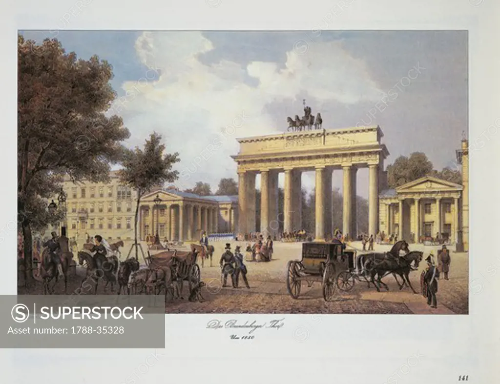 Germany, 19th century. Berlin. Brandenburg Gate from Unter den Linden Avenue.