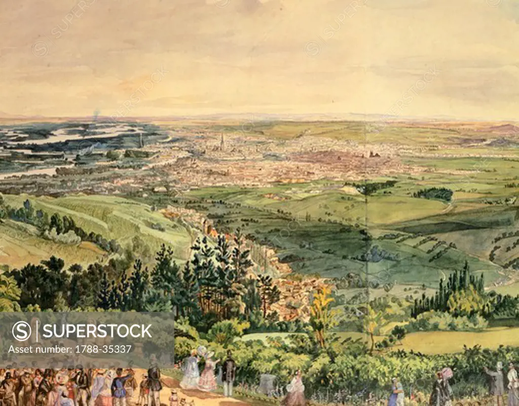 View of Vienna, ca. 1850, Austria 19th Century.  Watercolour.