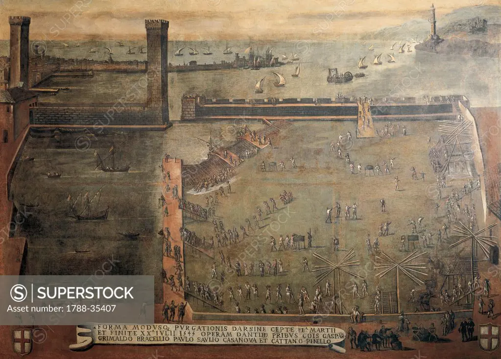 Italy, 16th century. View of Genoa Port.