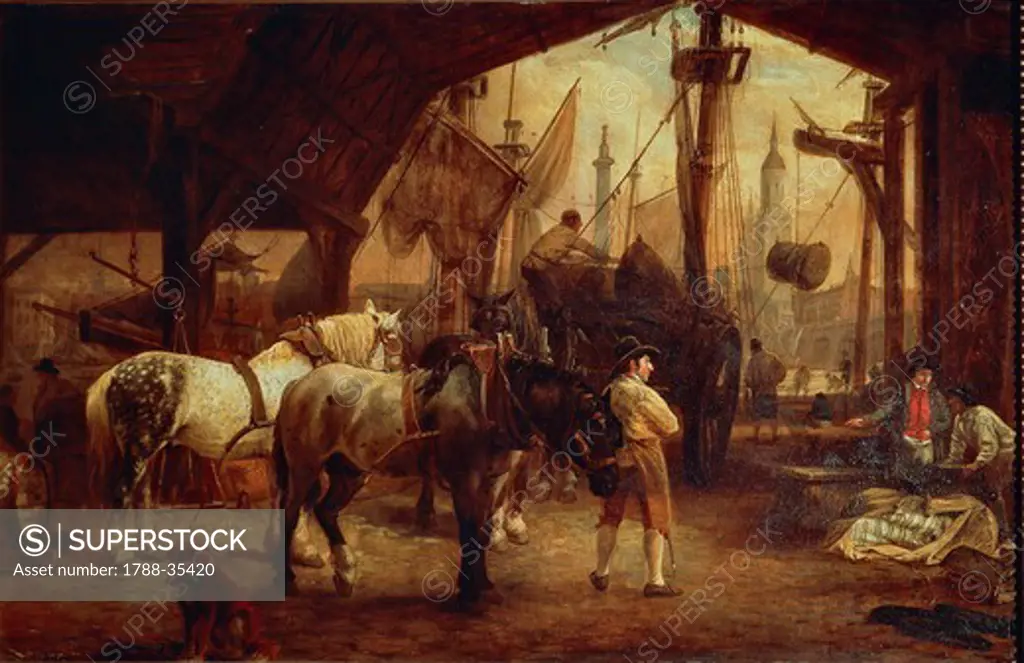George Garrard (1760-1826). London, the docks on The River Thames.