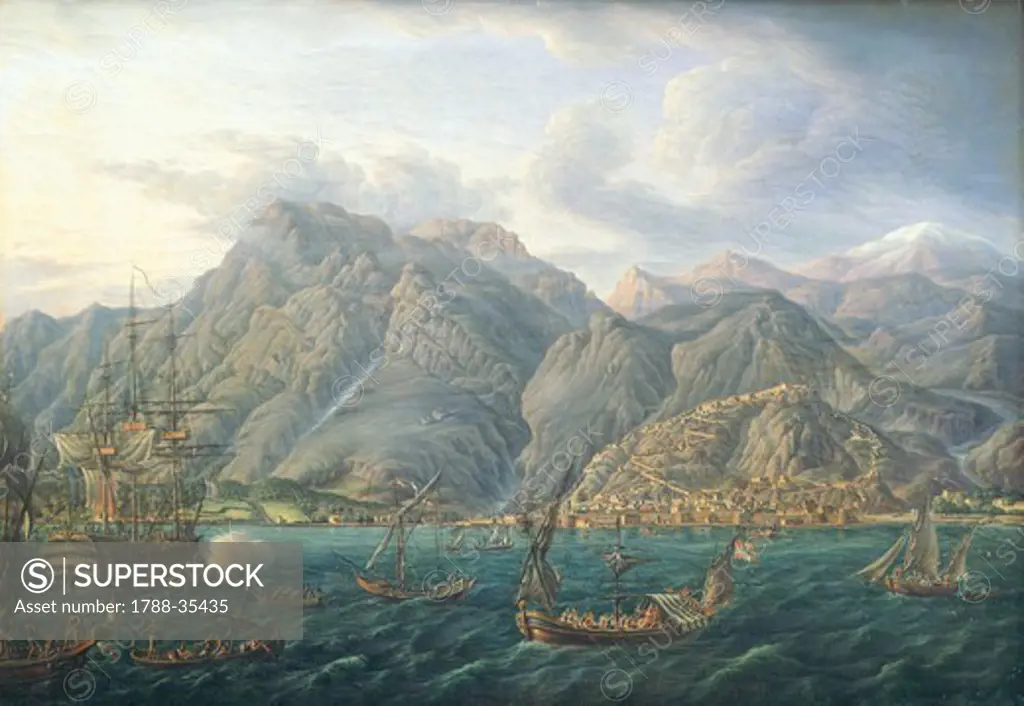 View of Kotor by J.B. Genillion, Montenegro 16th century.