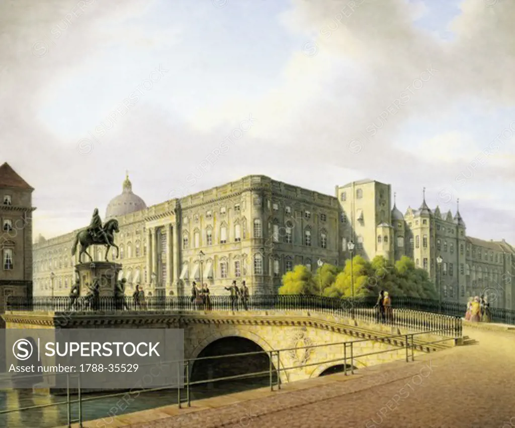 Germany, 19th century. Berlin, Stadtschloss (Royal Palace), which was the residence of Germany's emperors. It was pulled down in 1950. Painting on ceramic.