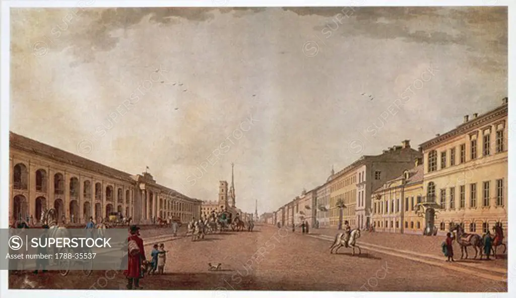 Russia, 18th-19th centuries. St. Petersburg, Nevskij Prospect.