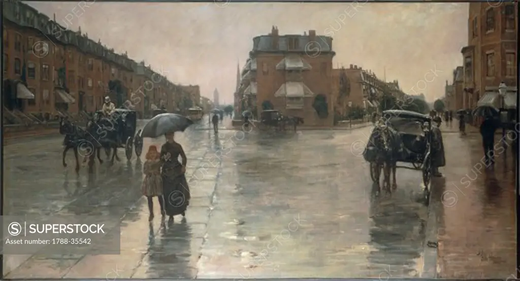 Frederick Childe Hassam (1859-1935). Rainy day in Boston, 1885. Oil on canvas.