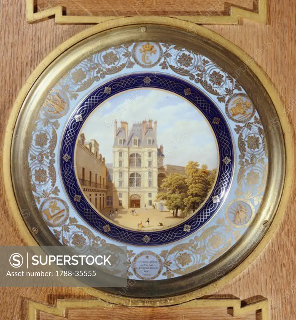 Porcelain plate, decorated with the Golden Gate of the Palace of Fontainebleau, France 19th Century.