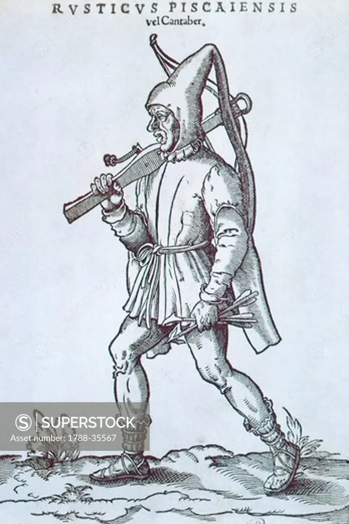 Peasant of Cantabrico Mount, by Jost Amman, Spain 16th Century. Engraving.