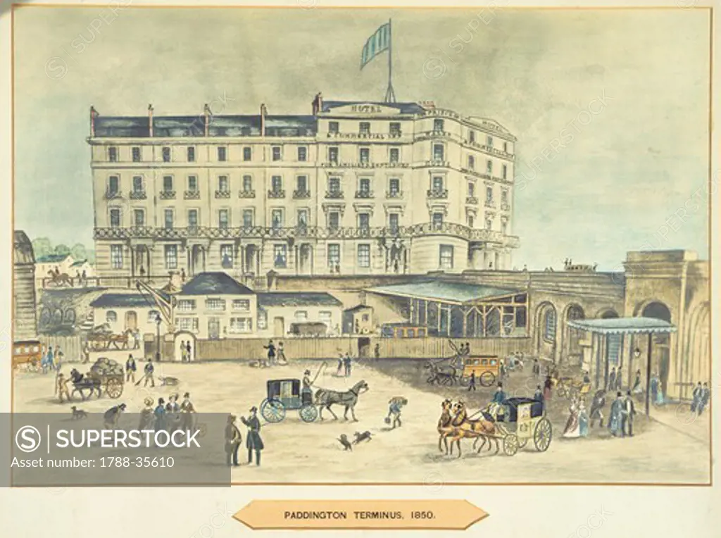 Great Western Railway Terminus, Paddington Station, London, 1850, England 19th century. Engraving.