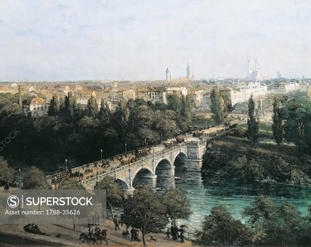 Albin Mattenheimer (1823-). View of Munich from the Maximilianeum on the right bank of The Isar River.