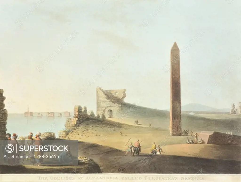 The Obelisk (Cleopatra's Needle) in Alexandria, 1804, by Luigi Mayer, Egypt 19th Century. Engraving.