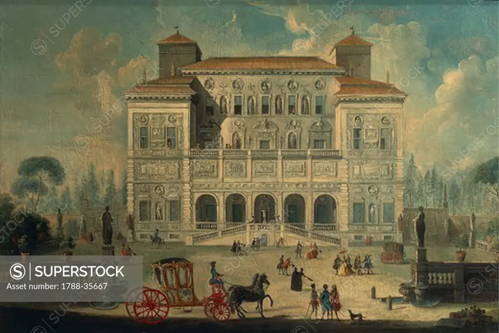 Italy, 18th century. Rome: Villa Borghese (Casina Borghese), which today contains the Borghese Gallery. Oil on canvas.
