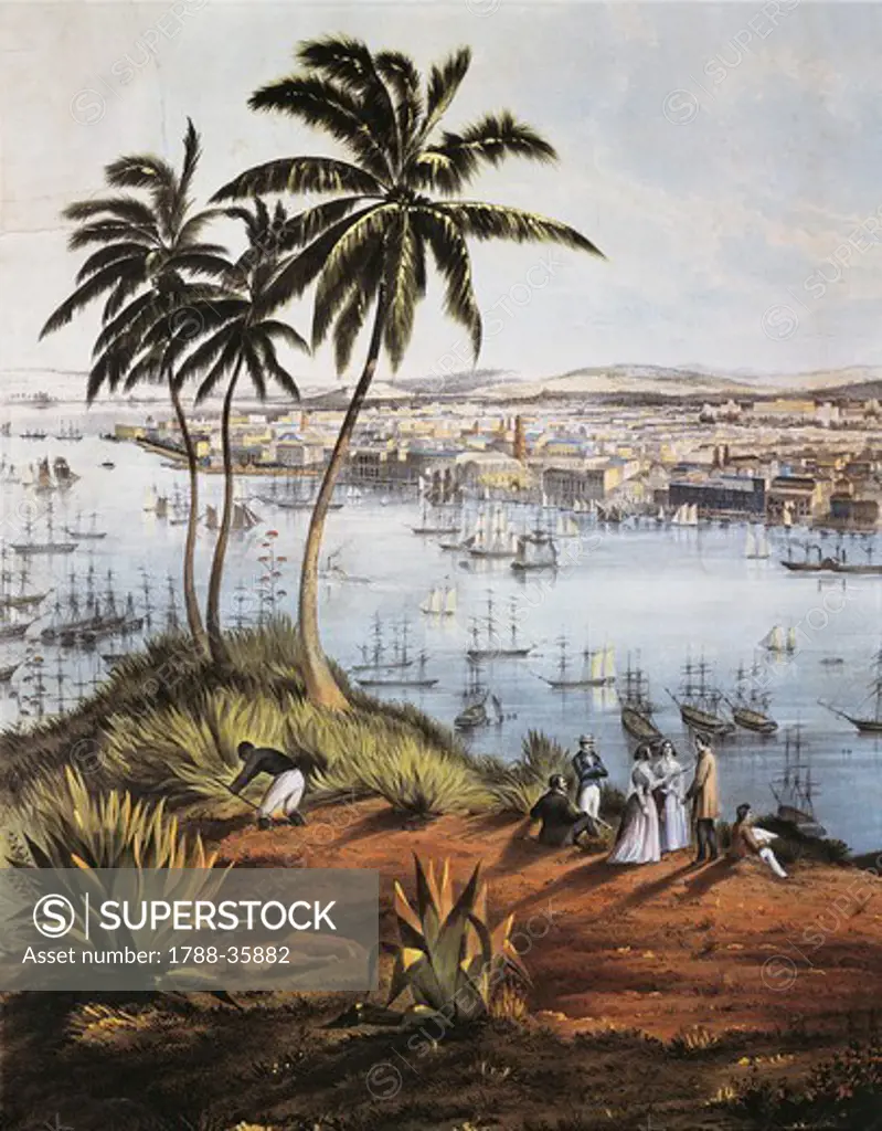 Cuba, 19th century. The port of Havana, 1851. Engraving. Detail.
