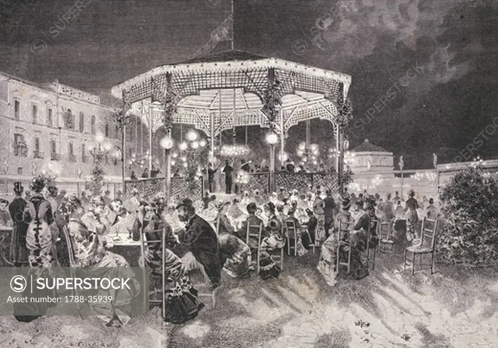 Concert at Vauxhall in Naples, from Illustrazione Italiana, 18 August 1878, Italy 19th Century.