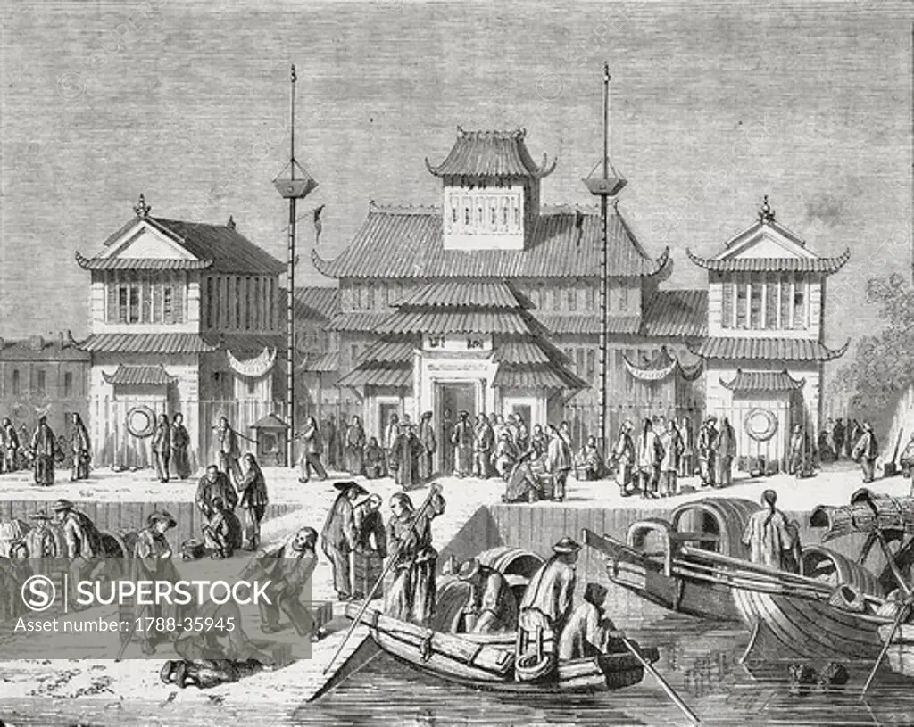 China, 19th century. Shanghai Customs House. Engraving.