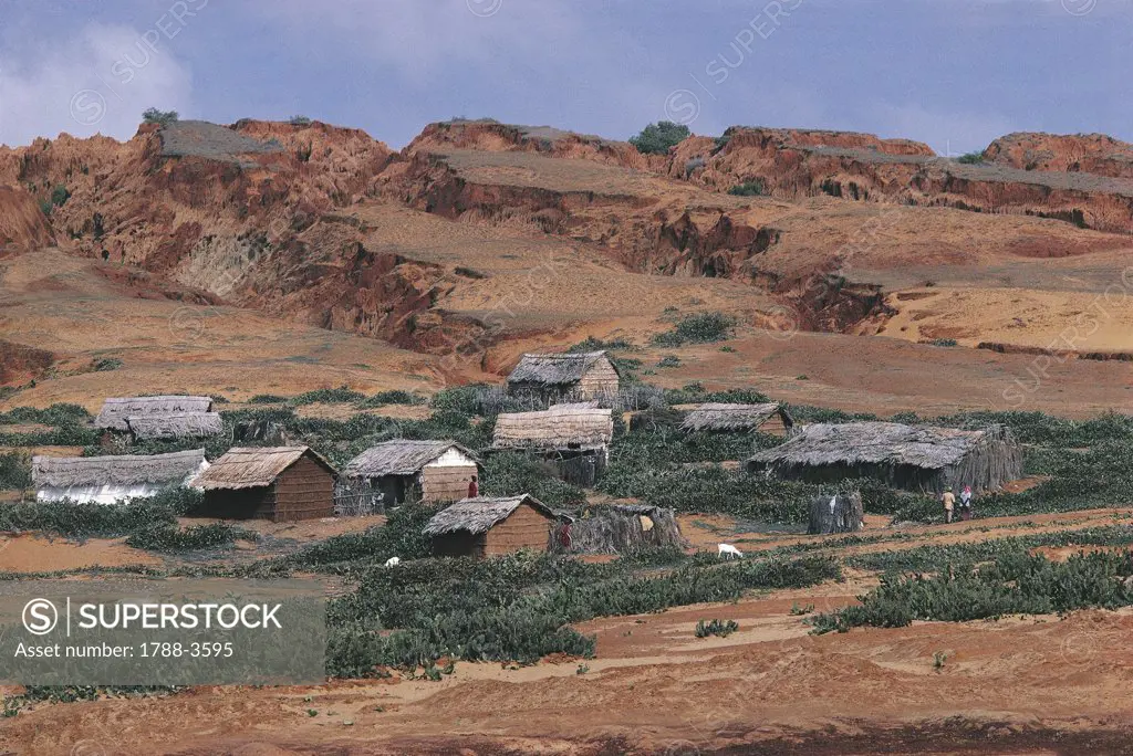 High angle view of a traditional village on a landscape, Merca, Somalia