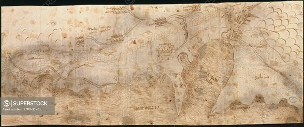 Cartography, Venezuela, 16th century. The northern Venezuela coast and Maracaibo Lagoon, 1552.