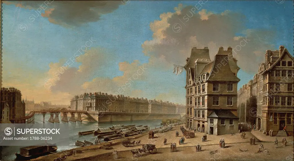 Nicolas-Jean-Baptiste Raguenet (1715-1793), Paris. L'Ile Saint Louis and the Pont-Rouge as seen from the Place de Greve.