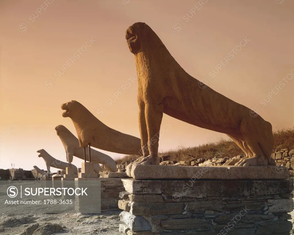 Greece - Southern Aegean - Cyclades Islands - Delos. Terrace of the Lions