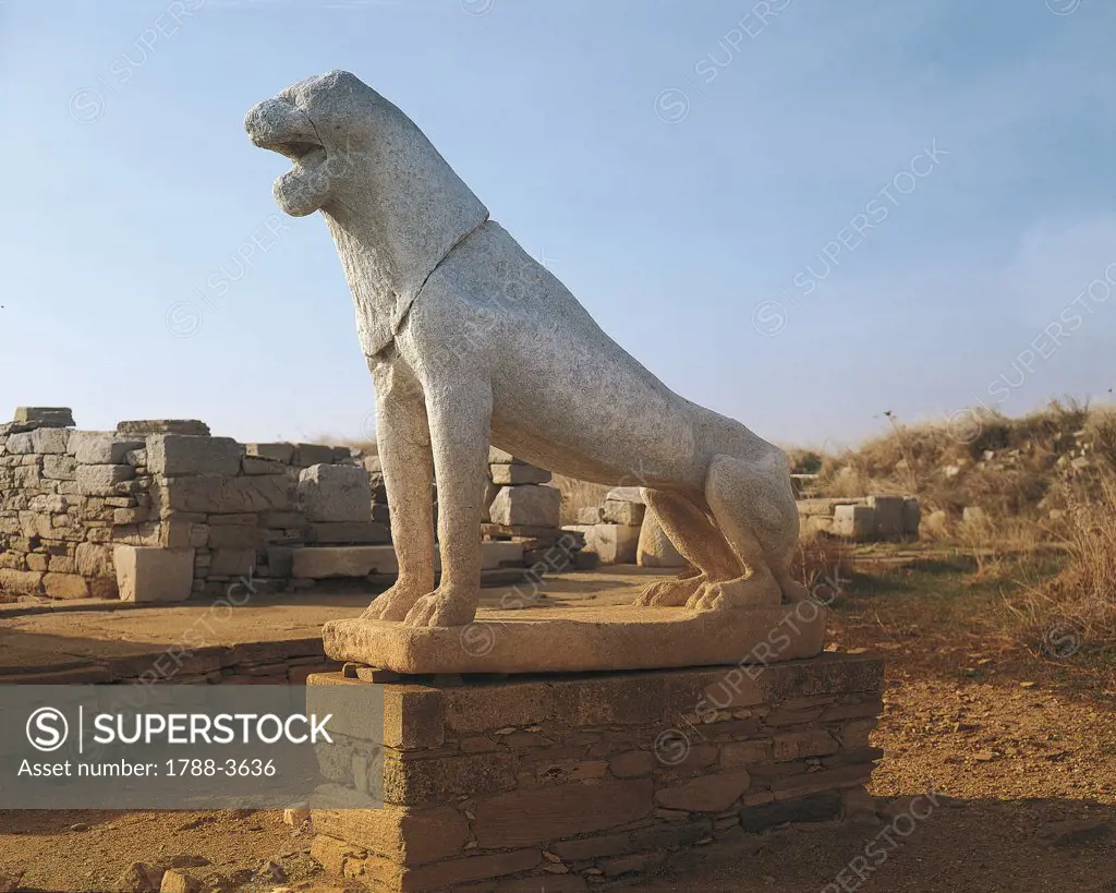 Greece - Southern Aegean - Cyclades Islands - Delos. Terrace of the Lions. Lion. Naxian marble. Late 7th century b.C.