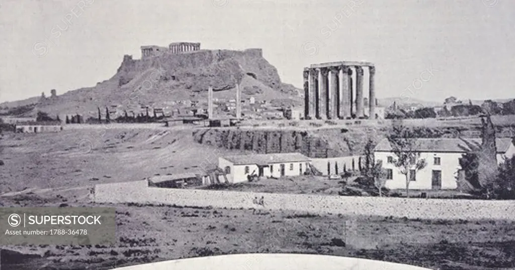 View of Athens and the Acropolis with the Parthenon, 1896, Greece 19th century.