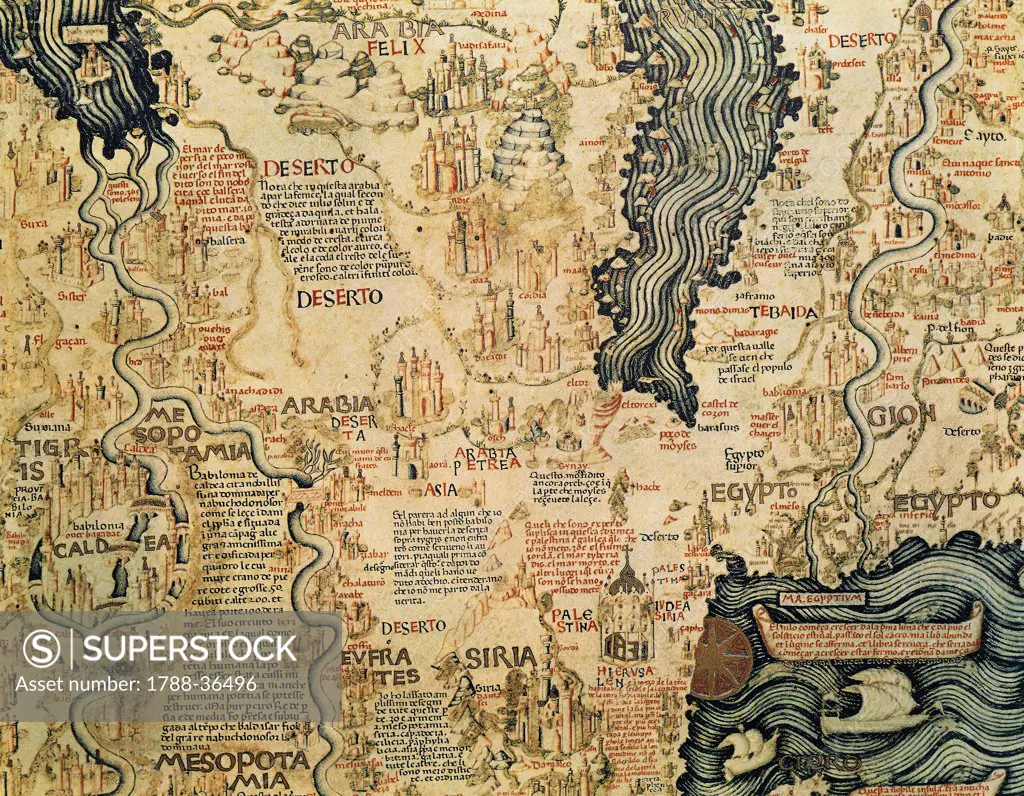 Cartography, 15th century. Map of Northern Africa. From World map by Camaldolese monk Fra Mauro, 1449. Detail.