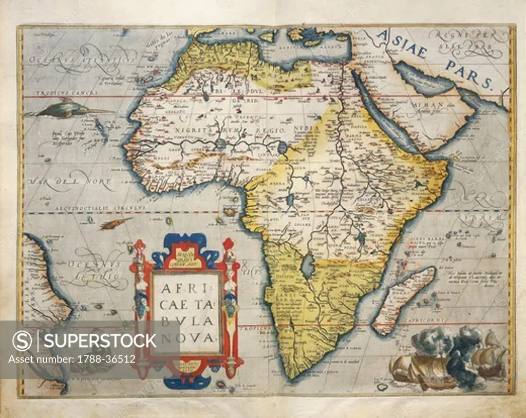Cartography, 16th century. Map of Africa, from Theatrum Orbis Terrarum by Abraham Ortelius (1528-1598), Antwerp, 1570.