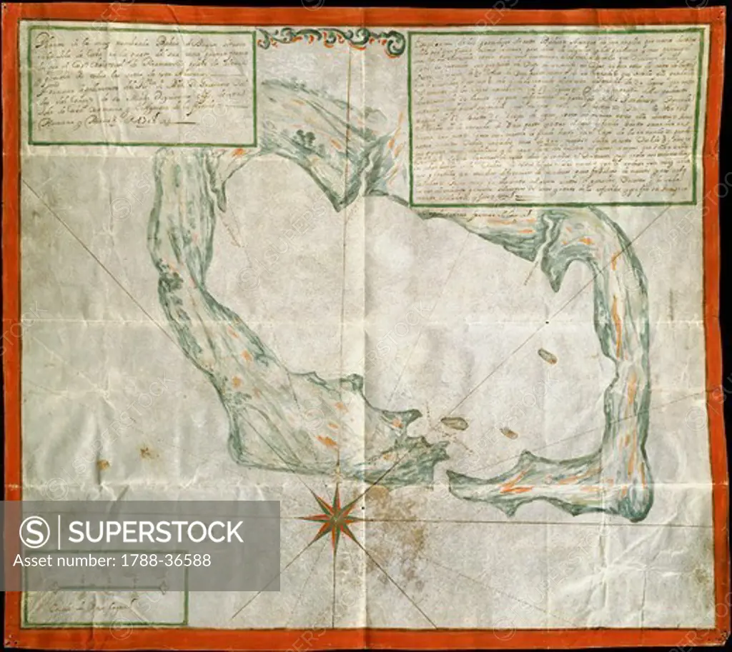 Cartography, Cuba, 17th century. Jagua Bay, 1708.