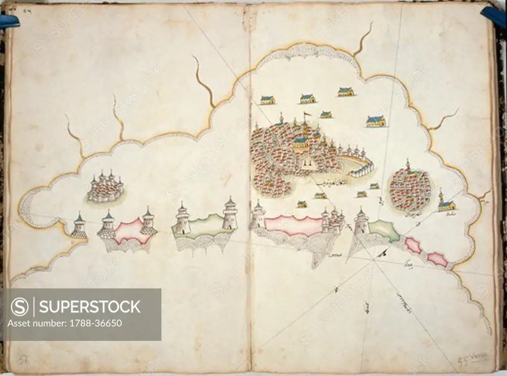 Cartography 16th-17th centuries. Turkish portolan chart by Seyued Nuh Efendi
