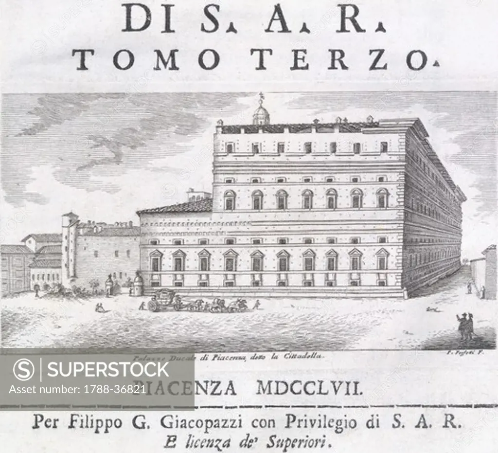 Farnese Palace in Piacenza, 1757, Italy 18th Century.