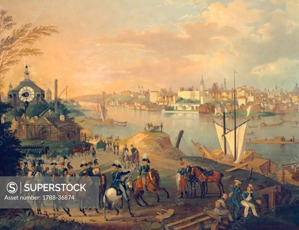 View of Warsaw with the Vistola River, by C.L. Hofmaister, Poland 19th century.