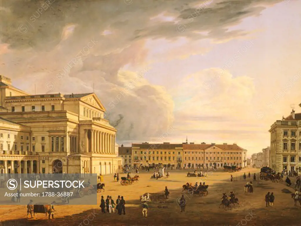 Theatre Square, Warsaw, by Marcin Zaleski, Poland 19th century.