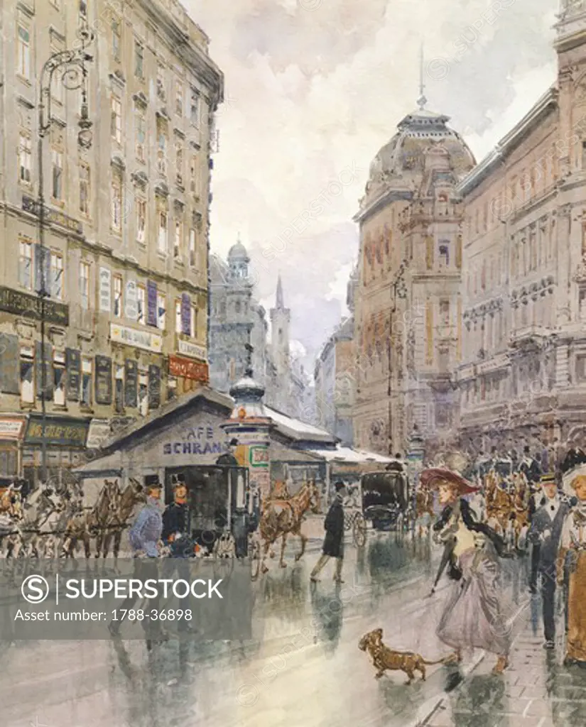 Graben Street (Ditch Street) in Vienna in the 19th century, Austria.