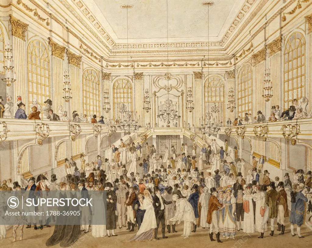 Austria, 19th century. Ball at the Vienna ""Ridotto"" hall. Watercolor.