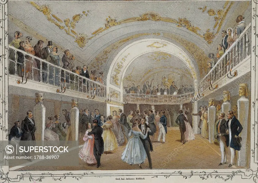 Austria,19th century. Vienna. Dancing at the Hotel Europa. Print.
