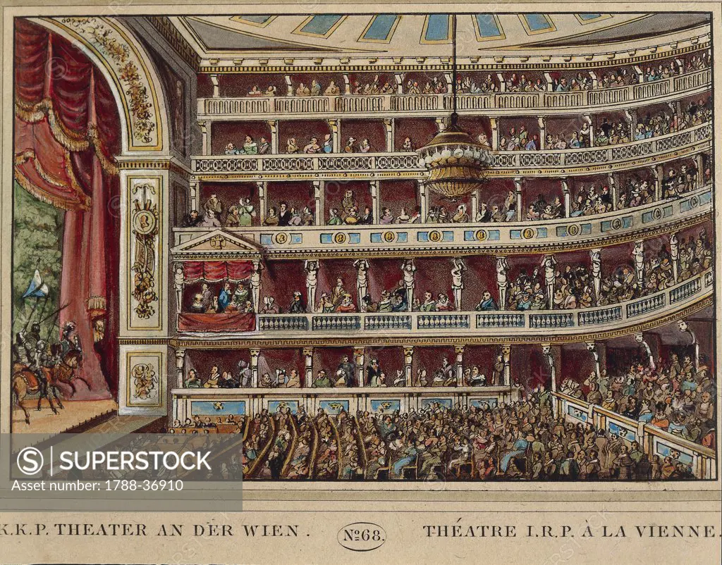 Austria, 19th century. Vienna. Interior of the Theater an der Wien. Stalls and boxes.