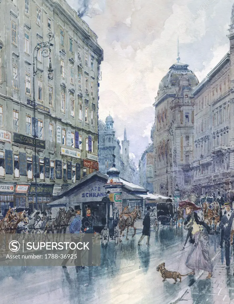 Graben Street (Ditch Street) in Vienna, Austria 19th Century.