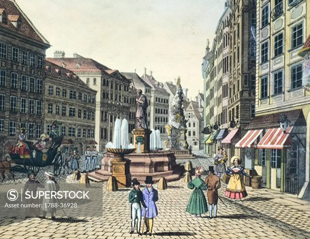 Graben Street (Ditch Street) in Vienna, Austria 19th Century.