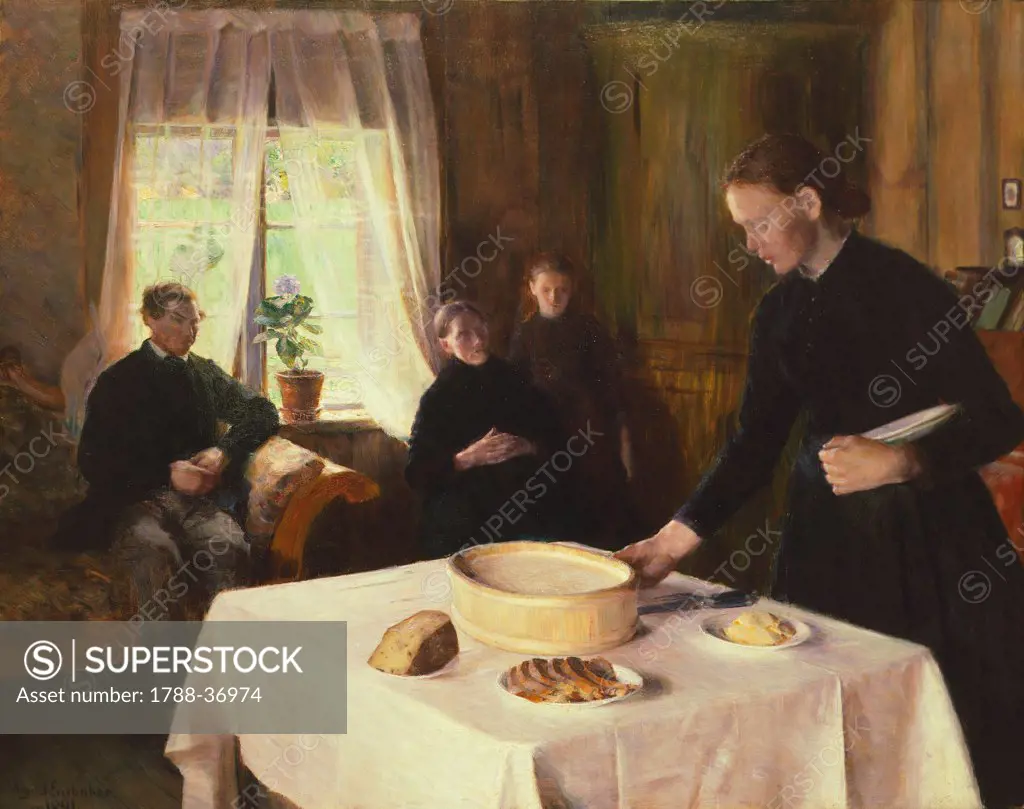 Setting the table by August Eiebakke, 1891, Norway 19th century.