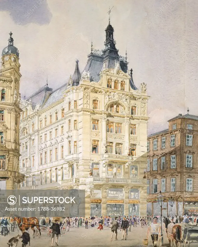 Graben Street (Ditch Street) in Vienna, Austria18th Century. Watercolour.