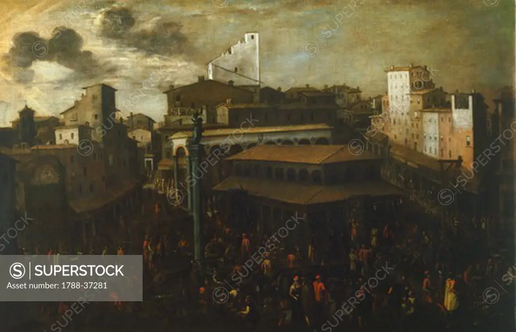 The old market in Naples, by Filippo Napoletano (ca 1587-1629), Italy 17th Century.