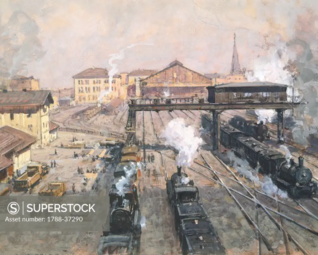 Vienna Railway Station, Austria 20th Century. Watercolour.