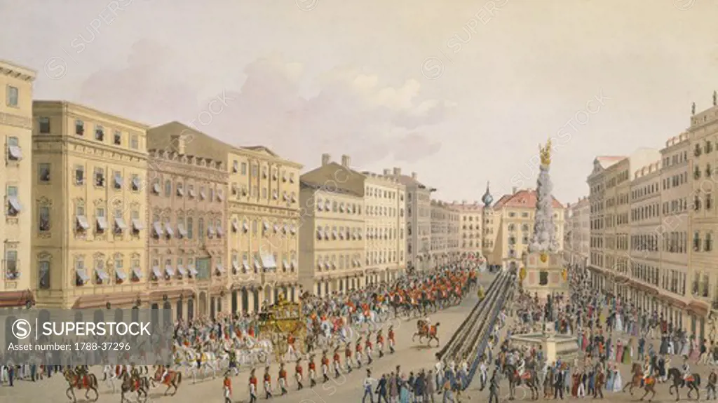 Procession of Corpus Christi along the Graben Street (Ditch Street) in Vienna, Austria 19th Century.