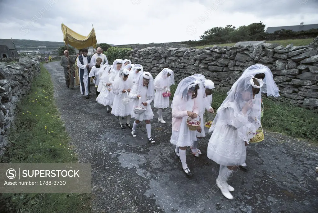 Ireland - Aran Islands - Isle of Inishmore. Children at Corpus domini procession