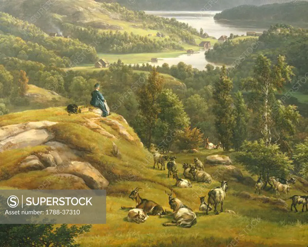View of Lysenkloster near Bergen  by Johan Christian Clausen Dahl (1788-1857), Norway 19th century.