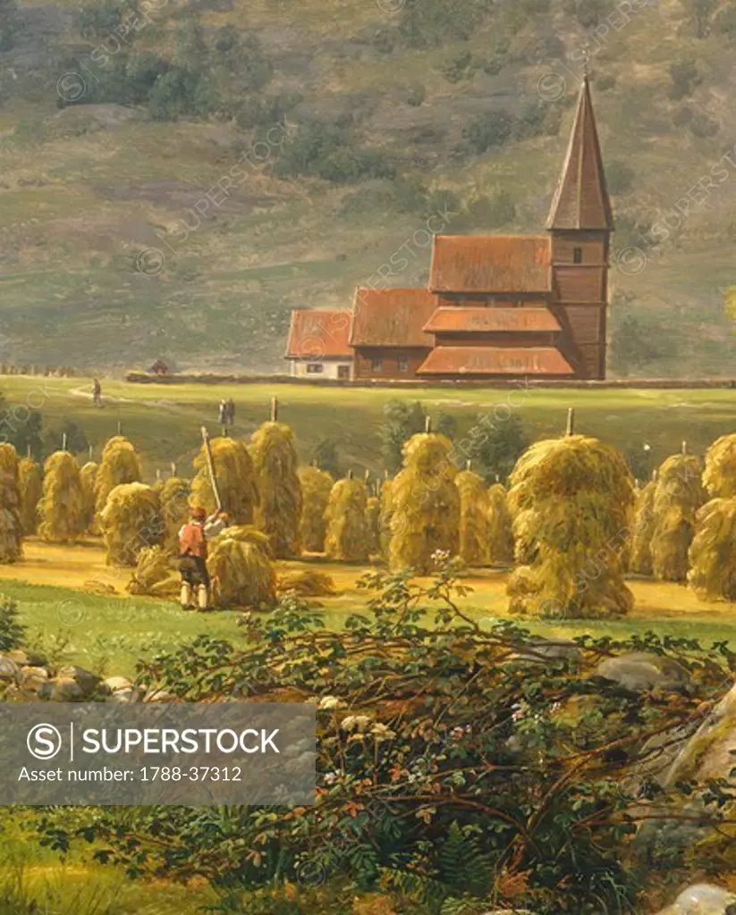 Gathering Hay by Johan Christian Clausen Dahl (1788-1857), Norway 19th century.