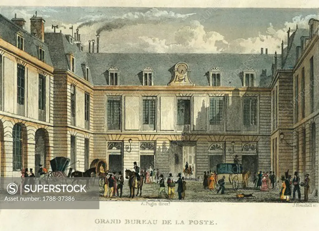 France, 19th century. Paris. The Central Post Office. Engraving.