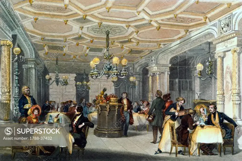 Restaurant interior, Paris, France 19th century.