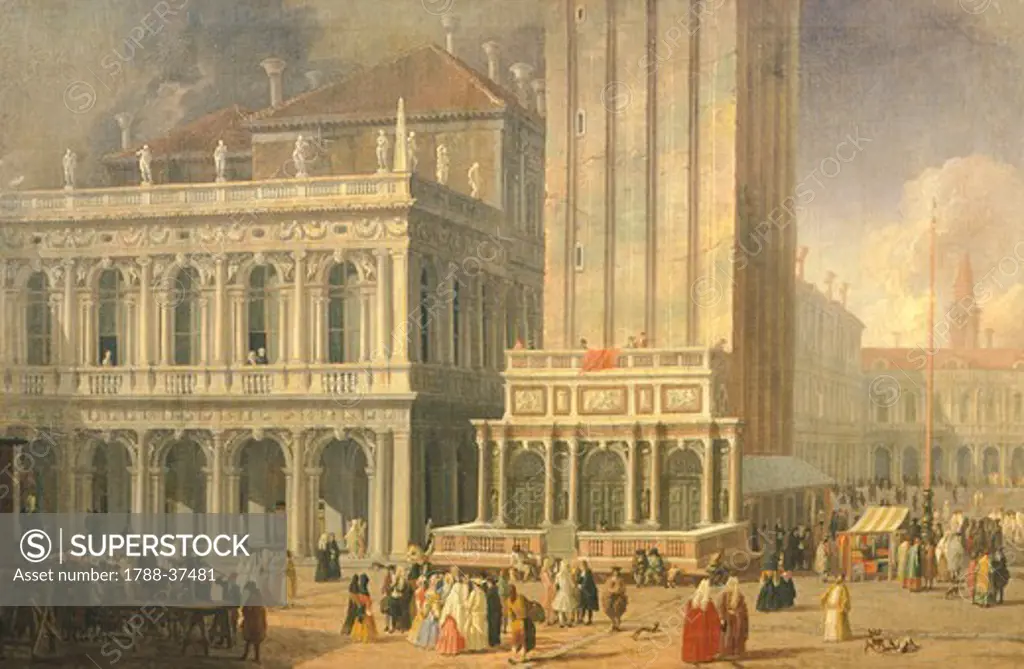 St Mark's Square in Venice facing towards the piazzetta, by Luke Carlevarijs (1663-1730), oil on canvas, Italy 18th century, 73x114 cm.