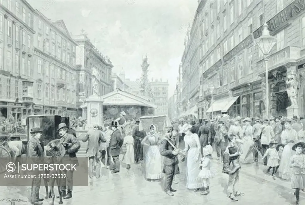 Graben Street (Ditch Street)  in Vienna, 1888, Austria 19th Century.